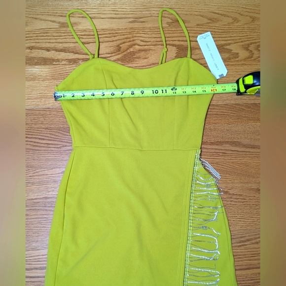 Almost Famous NWT Medium Chartreuse Faux Wrap Tank Top Romper w Sequin Fringe - Picture 8 of 13
